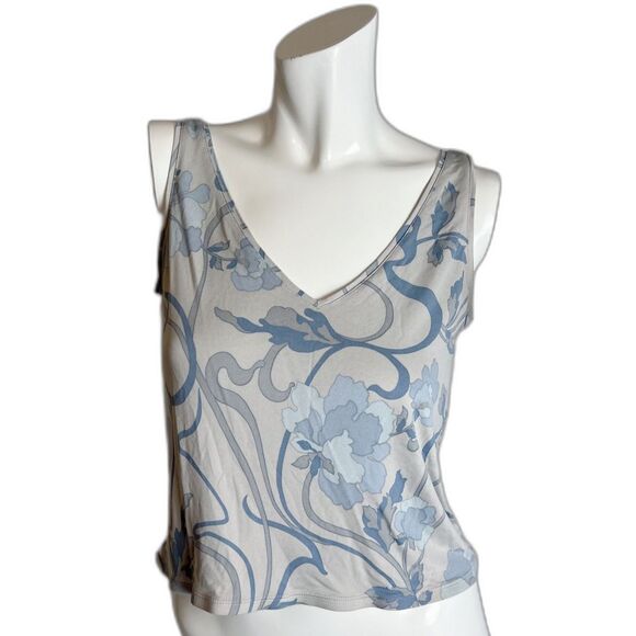 The Limited Tops - Y2K 100% Silk The Limited Gray Blue Floral Patterned Tank Top Cami Size M